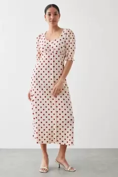 Image of Red Spot Button Through Midi Dress