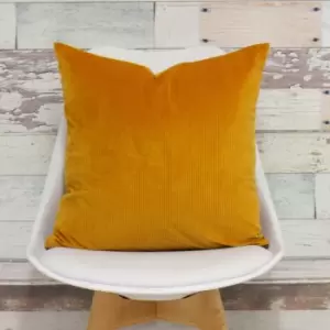 Image of Aurora Ribbed Velvet Cushion Ochre Yellow, Ochre Yellow / 45 x 45cm / Polyester Filled