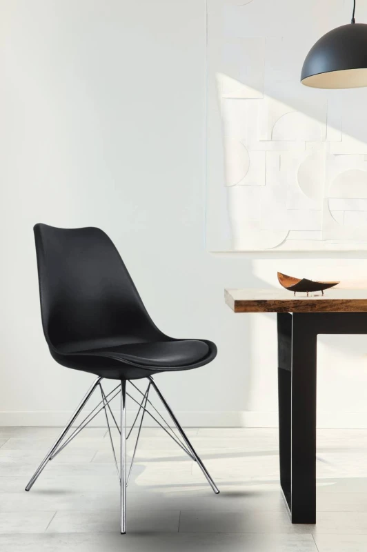 Image of Fusion Living Soho Plastic Dining Chair with Chrome Metal Legs Black