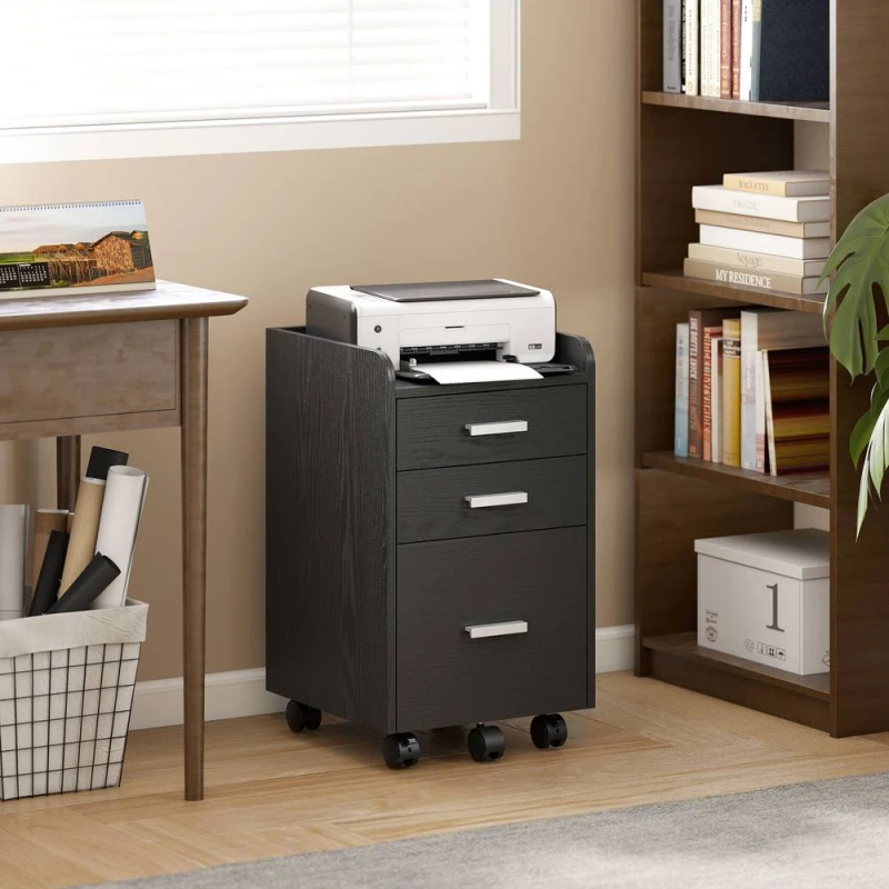 Image of HOMCOM Mobile Filing Cabinet, File Cabinet with 3 Drawers, Black Unisex