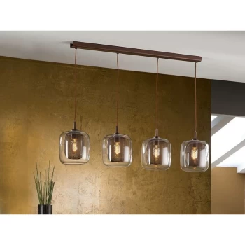 Schuller Fox - 4 Light Dimmable Hanging Ceiling Pendant Mesh Brown with Remote Control, E27