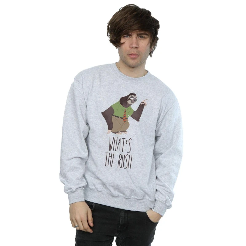 Image of Disney Men Zootropolis What's The Rush Sweatshirt in Grey Size: Small Grey S Male 5057245597715