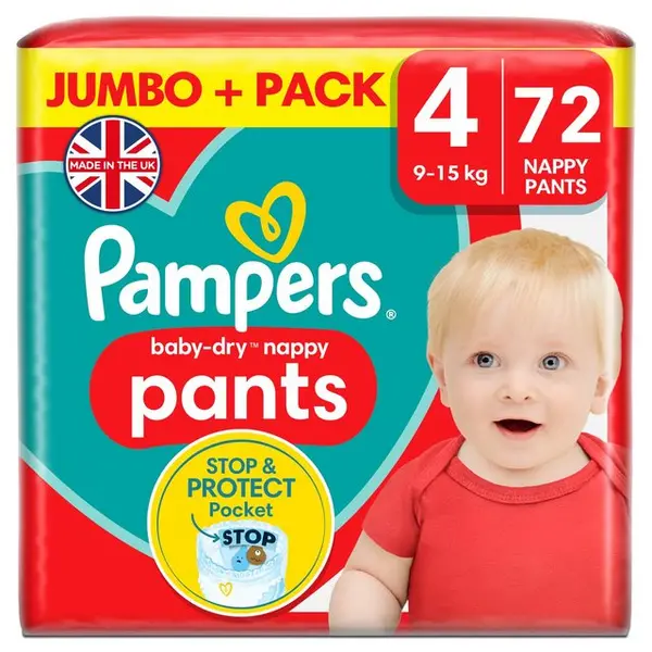 image of Pampers Baby Dry Nappy Pants Size 4 Jumbo Plus Pack 72 Nappies