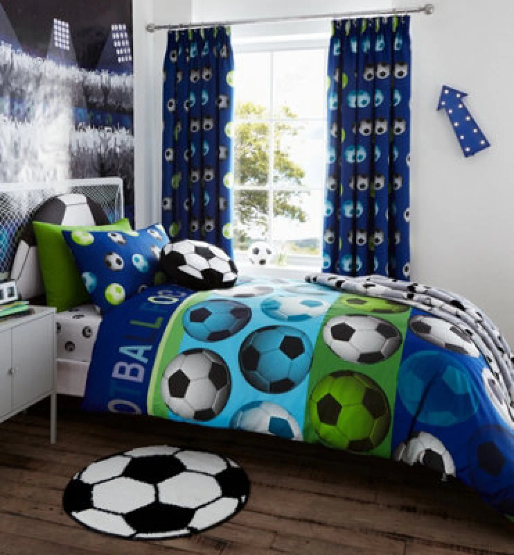 Image of Catherine Lansfield Football Reversible Double Duvet Cover Set With Pillowcases Blue