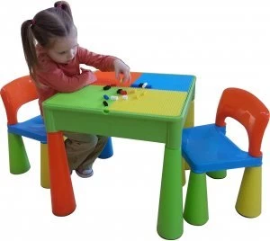 image of 5 in 1 Table and Chairs WritingLego TopSandWaterStorage Multi