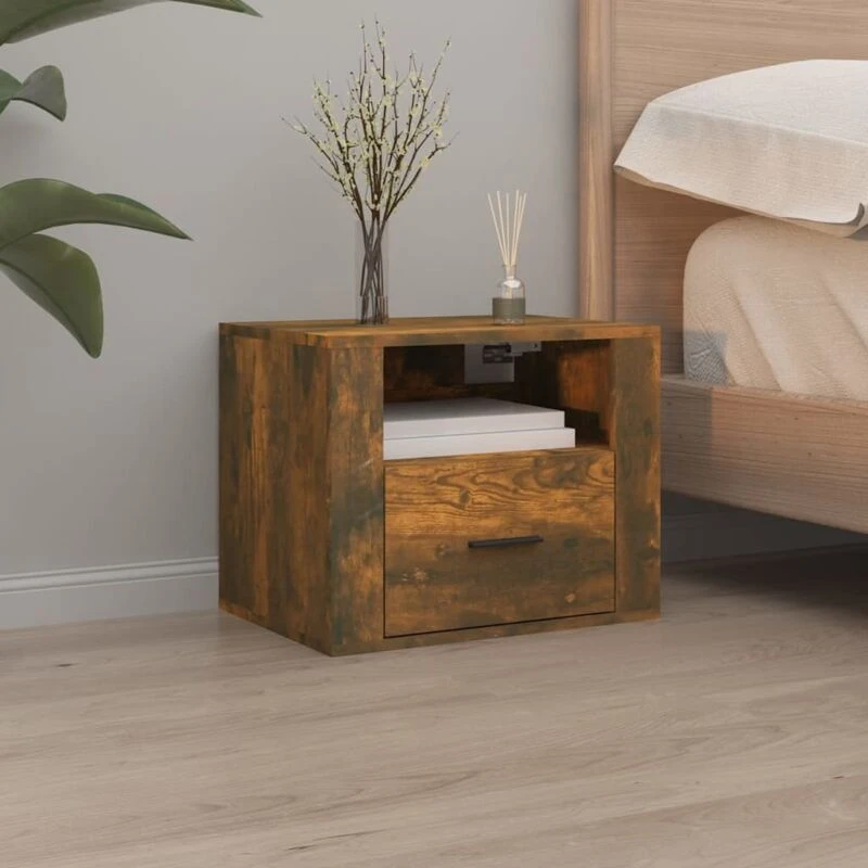 Image of Vidaxl Wall-mounted Bedside Cabinet Smoked Oak 50X36X40 Cm, Brown 816890