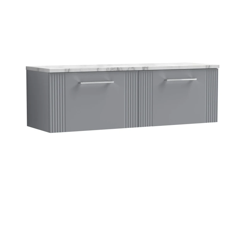 Image of Balterley 2 Drawer Wall Hung Vanity Unit Marble Laminate Worktop, Grey 1200mm Grey Unisex