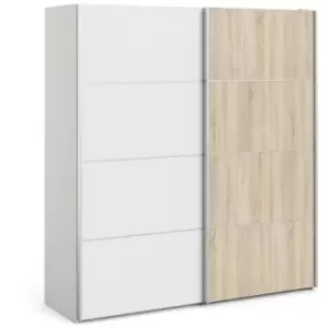 image of Verona Sliding Wardrobe 180cm in White with White and Oak doors with 5 Shelves - White and Oak