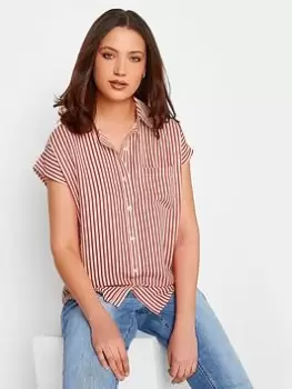 Image of Long Tall Sally Red Stripe Short Sleeve Shirt, Red, Size 10, Women