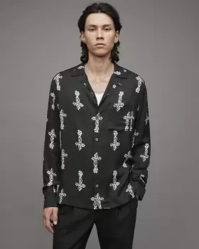 Image of AllSaints Mens Crossout Shirt, Jet Black, Size: M