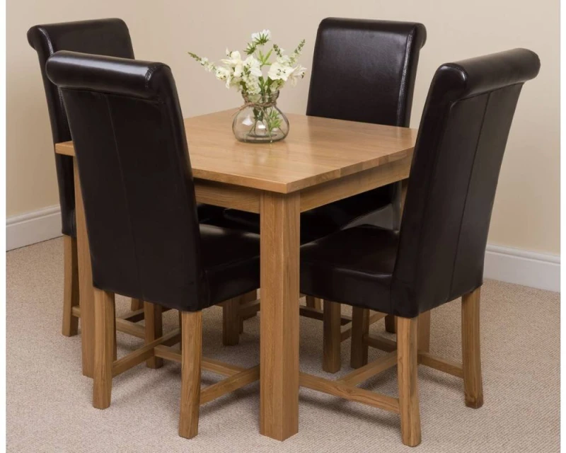 Image of Thats Furniture Oslo 90 x 90cm Oak Small Dining Table & 4 Washington Leather Chairs in Brown Brown Unisex 90 x 90 cm