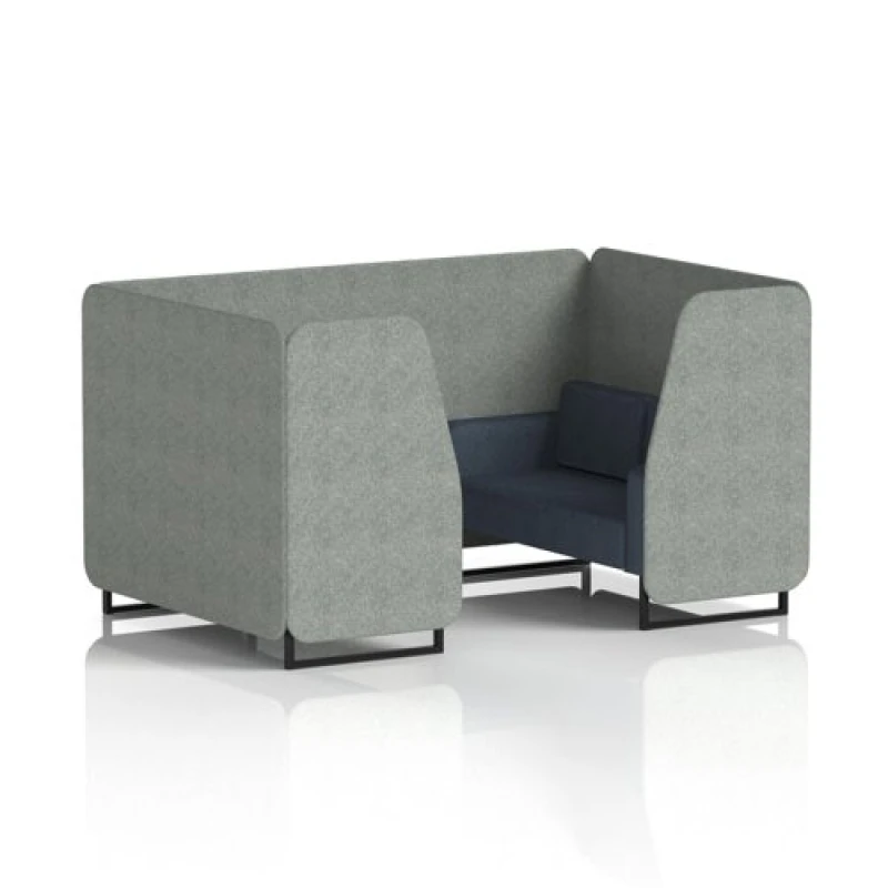 Image of Brixworth 4 Seater Office Booth with Front Panel - Black Legs in Rivet Fabric - Prime Panels and Crucible Sofa