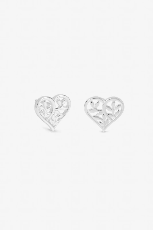 Image of Inicio Womens Sterling Silver Plated Tree Of Love Heart Stud Earrings Silver Female One Size