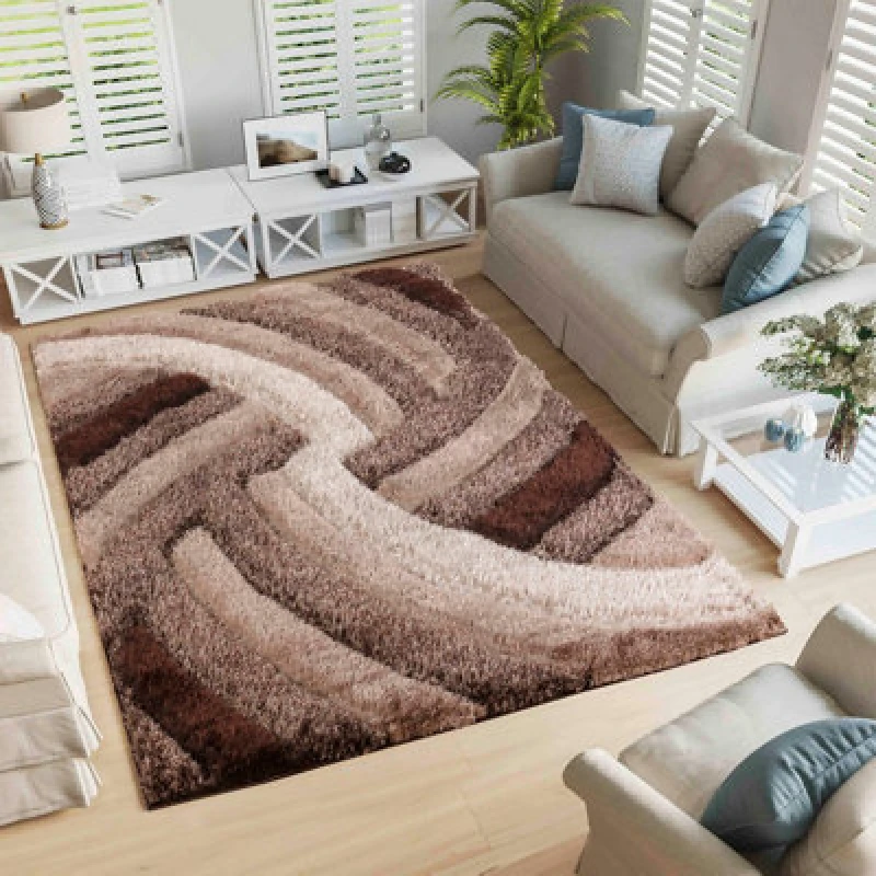 Image of Modern Soft Swirl Shimmer Shaggy Area Rugs Bronze 80X150 Cm