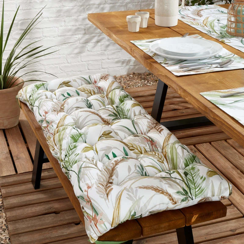 Image of The Royal Horticultural Society Ornamental Grasses Filled Cushion 3 Seater Bench Natural
