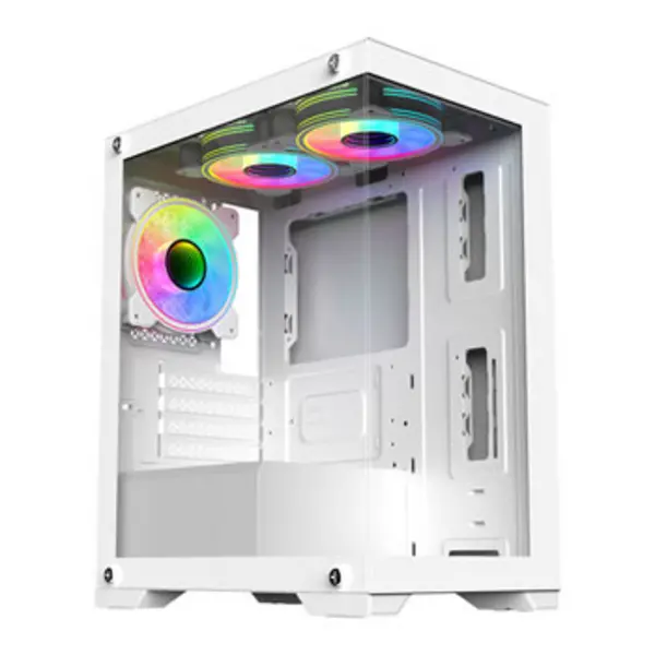 image of CIT Range White MicroATX PC Case with 3x Celsius Dual-Ring Fans