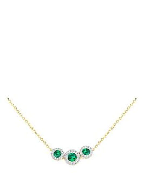 Image of Be You 9ct Gold Trinity Lab Emeralds & Diamonds Necklace Pendant Necklaces 17-18inch Gold 39853610000