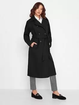 Image of Long Tall Sally Black Double Breasted Winter Trench, Black, Size 12, Women