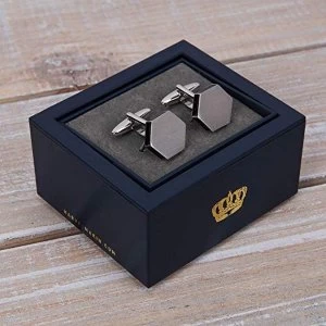 Image of Harvey Makin Brushed Rhodium Finish & Black Epoxy Cufflinks