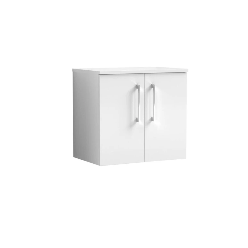 Image of Balterley Level 600mm Wall Hung 2 Door Vanity Unit with Worktop - Gloss White White Unisex