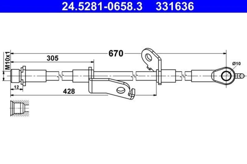 Image of ATE 24.5281-0658.3 Brake Hose without banjo bolt Brake Hose (83)