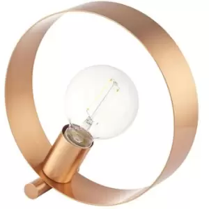 image of Modern Sleek Table Lamp Light Brushed Copper Metal Hoop Shade Industrial Chic