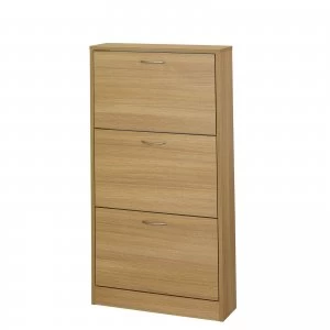 image of Nova Oak Effect 3 Door Shoe Cabinet WOOD