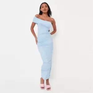 image of Missguided Midaxi Mesh Ruched Dress - Blue