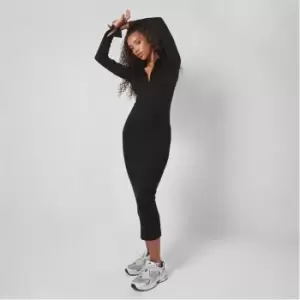 Image of Missguided Collared Rib Midaxi Dress - Black