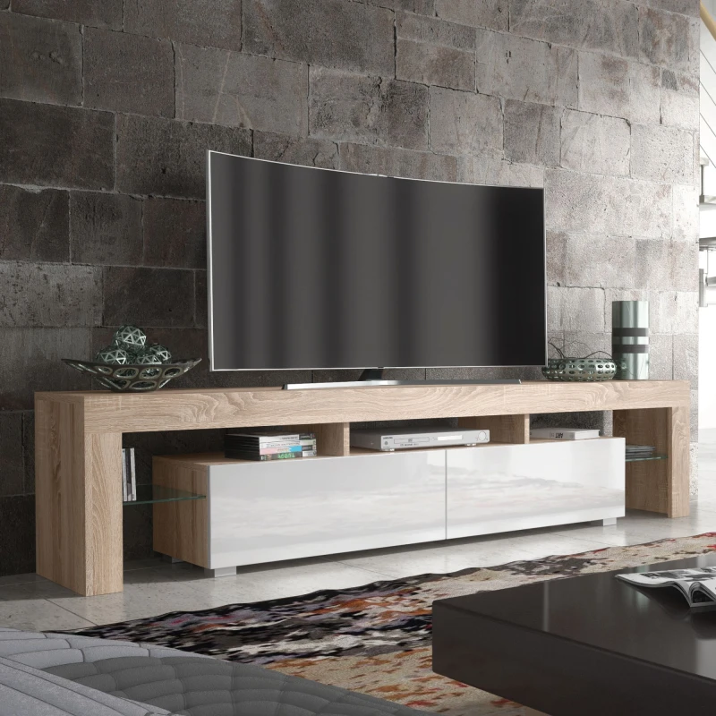 Image of Creative Furniture Creative Furniture TV Unit 200cm Modern - Oak with High Gloss White Doors in Light Oak Light Oak One Size Unisex 5061075249843