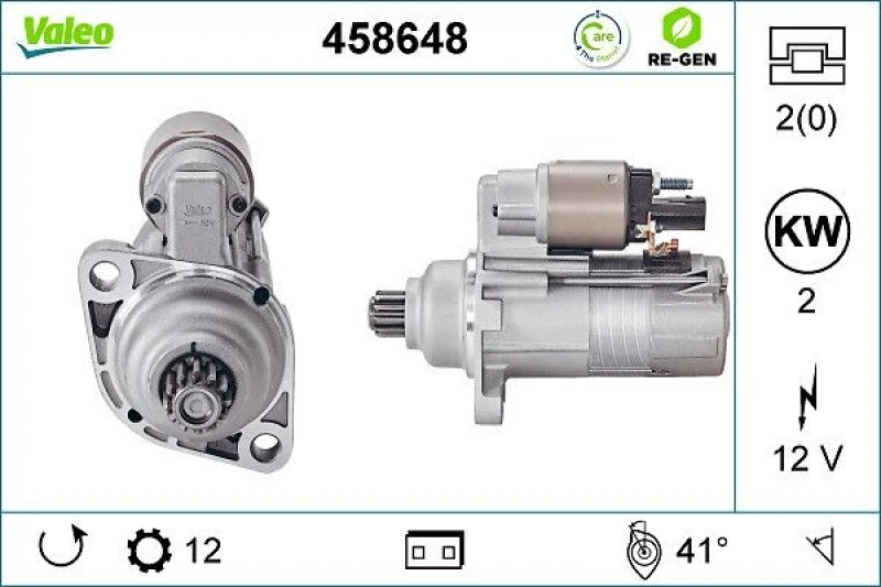 Image of VALEO 458648 Starter motor REMANUFACTURED PREMIUM, 2kW, 12V, Number of Teeth: 12 Starter (2)
