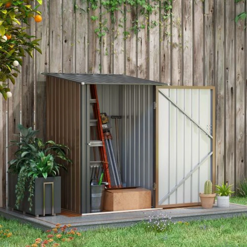 Image of Outsunny 3.3ft x 3.4ft Outdoor Storage Shed Steel Garden Shed w/ Lockable Door Brown