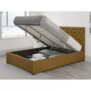 Image of Monroe Ottoman Upholstered Bed, Plush Velvet, Ochre - Ottoman Bed Size Double (135x190)