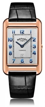 image of Rotary Gents Black Leather Strap Rose Gold Case Watch