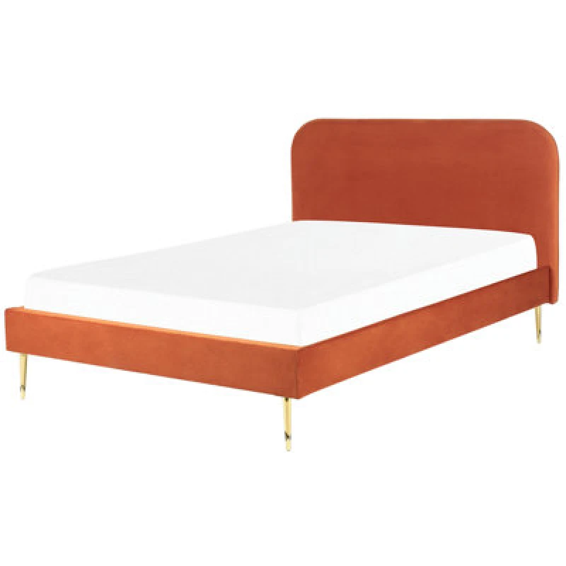 Image of Beliani Bed Velvet Flayat 140 X 200 Cm (Eu Double) Orange