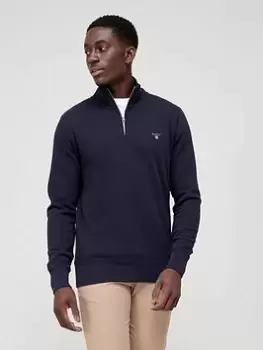 Image of Gant Waffle Quarter Zip Sweat, Marine Blue, Size L, Men