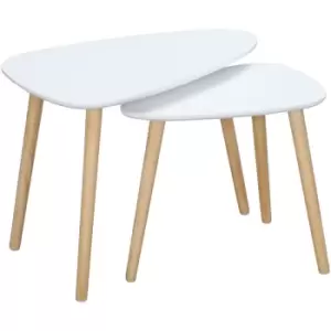 Image of Side Table Set of 2, Modern End Coffee Bedside Tables White Natural - White - Homcom