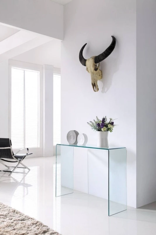 Image of Thats Furniture Crystal Large Stylish Curved Glass Hallway Console Table in Clear Clear Unisex