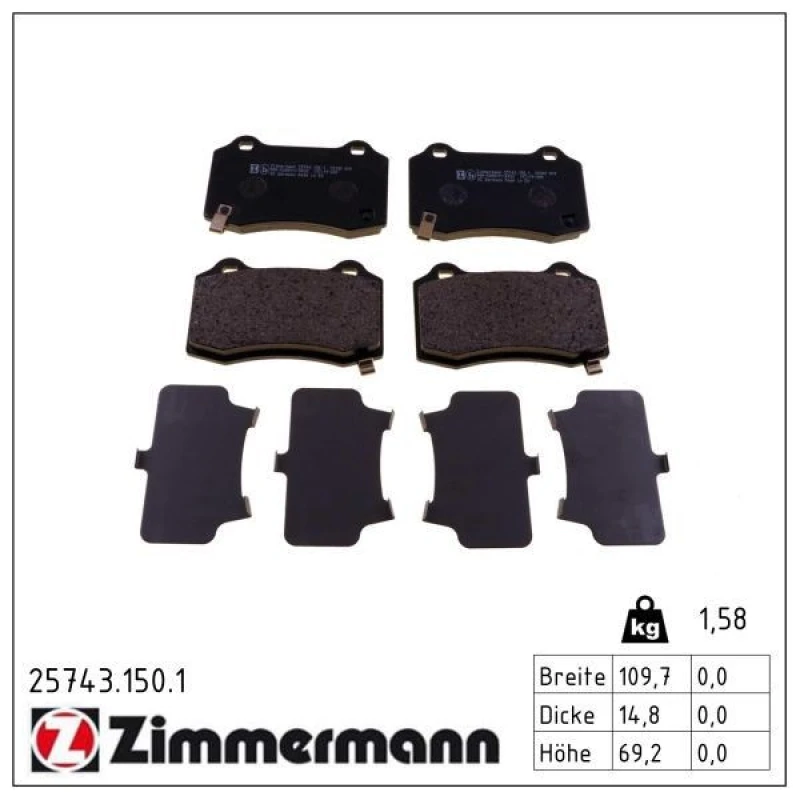 Image of ZIMMERMANN Brake pad set ZIMMERMANN 25743.150.1