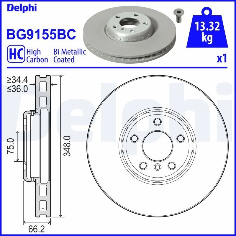 Image of DELPHI Brake disc DELPHI BG9155BC