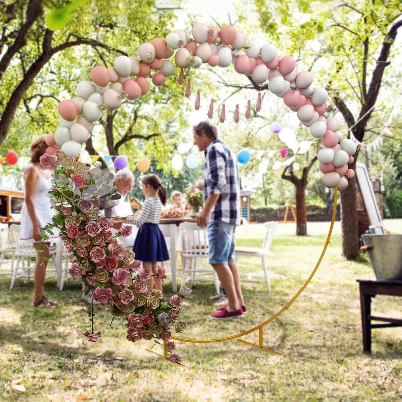 Image of OUTSUNNY 222cm Gold Tone Wedding Arch Round Backdrop Stand for Birthday Party Gold Unisex
