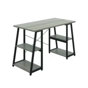 image of Soho Desk with Angled Shelves Grey Oak/Black Leg KF90795