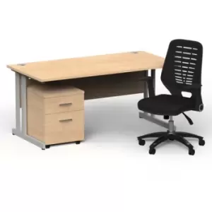 Image of Impulse 1600/800 Silver Cant Desk Maple + 2 Dr Mobile Ped & Relay Black Back
