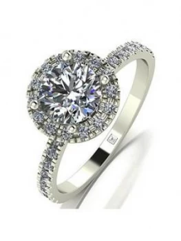 image of Moissanite 9ct White Gold 1.40ct Equivalent Total Cushion Centre Halo Ring, White Gold, Size V, Women