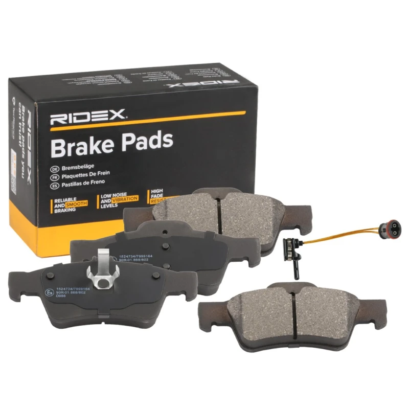 Image of RIDEX 402B1810 Brake pad set Rear Axle, incl. wear warning contact, with anti-squeak plate Brake Pad Set,disc brake (402)