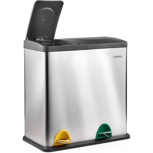 Image of VonHaus VonHaus 36L Steel 2In1 Recycling Pedal Bin - Silver One Size