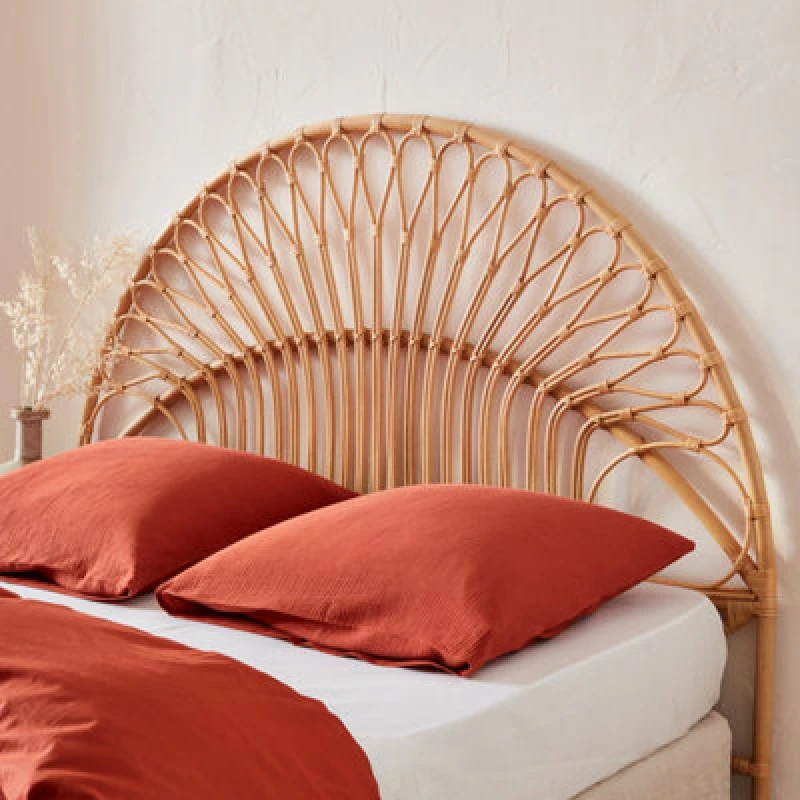 Image of sweeek Natural Rattan Headboard Queen Bed 160cm Light Brown unisex