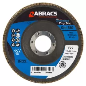 image of Abracs ABFZ115B080 Zirconium Flap Discs Medium 80 Grit - 115 x 22.23mm