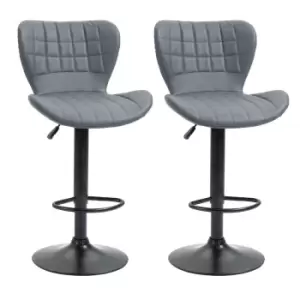 image of Homcom Bar Stools Set Of 2 Adjustable Height Swivel PU Faux Leather Bar Chairs Grey