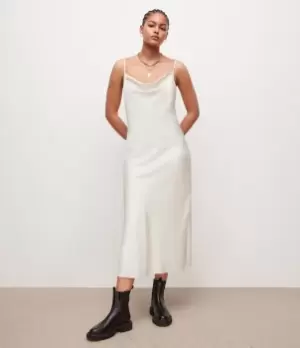 Image of AllSaints Womens Hadley Midi Dress, Arctic White, Size: 10
